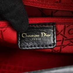 Pre Owned حقيبة يد ديور ليدي ديور 2 بطرق جلد أسود متوسطة الحجم