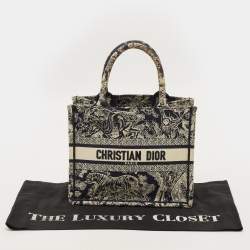 Pre Owned Dior Book Small Blue Toile de Jouy Embroidered Canvas Tote