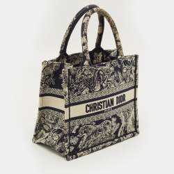 Pre Owned Dior Book Small Blue Toile de Jouy Embroidered Canvas Tote
