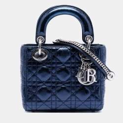 Pre Owned Dior Blue Mini Metallic Calfskin Cannage Lady Dior