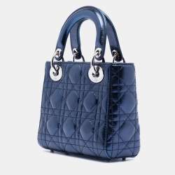 Pre Owned Dior Blue Mini Metallic Calfskin Cannage Lady Dior
