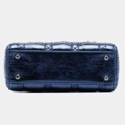 Pre Owned Dior Blue Mini Metallic Calfskin Cannage Lady Dior
