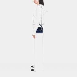 Pre Owned Dior Blue Mini Metallic Calfskin Cannage Lady Dior