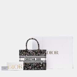 Pre Owned حقيبة يد ديور كتان مطرز أسود وسطي هيرباريوم بووك توت