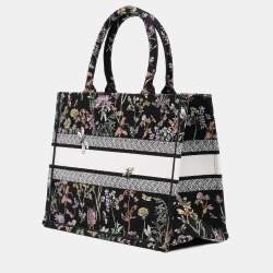 Pre Owned حقيبة يد ديور كتان مطرز أسود وسطي هيرباريوم بووك توت