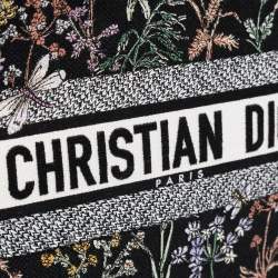 Pre Owned حقيبة يد ديور كتان مطرز أسود وسطي هيرباريوم بووك توت