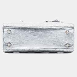 Pre Owned حقيبة ديور ليدي ديور ماي ايه بي سي ديور كاناج جلد العجل المُحبحب المعدني الفضي الصغيرة