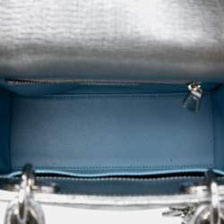 Pre Owned حقيبة ديور ليدي ديور ماي ايه بي سي ديور كاناج جلد العجل المُحبحب المعدني الفضي الصغيرة