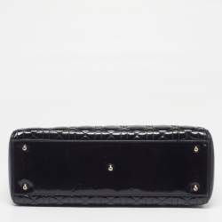 Pre Owned Dior Lady Dior Large Black Cannage Patent Leather Tote