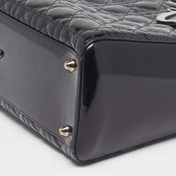 Pre Owned Dior Lady Dior Large Black Cannage Patent Leather Tote