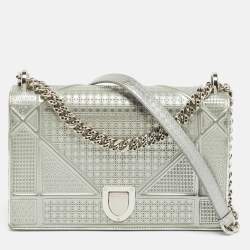 Pre Owned حقيبة كتف ديور ديوراما جلد براءة اختراع تصميم ميكروكاناج فضية متوسطة