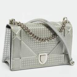 Pre Owned حقيبة كتف ديور ديوراما جلد براءة اختراع تصميم ميكروكاناج فضية متوسطة