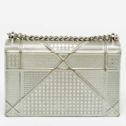 Pre Owned حقيبة كتف ديور ديوراما جلد براءة اختراع تصميم ميكروكاناج فضية متوسطة