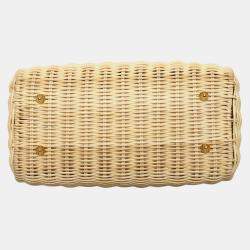 Pre Owned Dior Beige, Navy Blue Canvas, Leather, Rattan Wicker Oblique Lady Dior