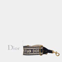 Pre Owned Dior Beige, Navy Blue Canvas, Leather, Rattan Wicker Oblique Lady Dior