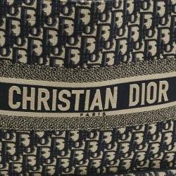 Pre Owned Dior Book Medium Navy Blue Oblique Embroidered Canvas Tote