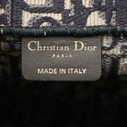 Pre Owned Dior Book Medium Navy Blue Oblique Embroidered Canvas Tote