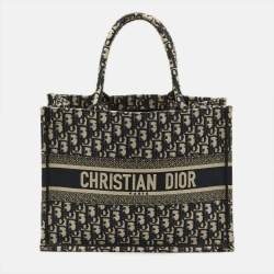 Pre Owned Dior Book Medium Blue Oblique Embroidered Canvas Tote 