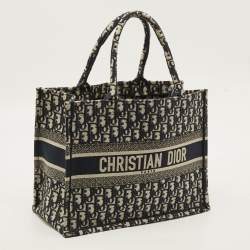 Pre Owned Dior Book Medium Blue Oblique Embroidered Canvas Tote 