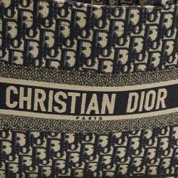 Pre Owned Dior Book Medium Blue Oblique Embroidered Canvas Tote 