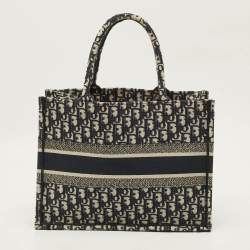 Pre Owned Dior Book Medium Blue Oblique Embroidered Canvas Tote 