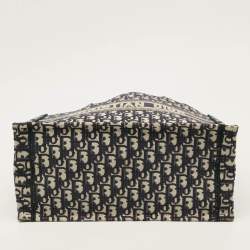 Pre Owned Dior Book Medium Blue Oblique Embroidered Canvas Tote 