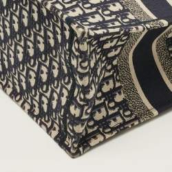Pre Owned Dior Book Medium Blue Oblique Embroidered Canvas Tote 