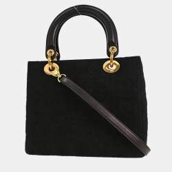 مملوكة مسبقًا Dior Lady Dior Cannage Black Suede Top Handle Bag