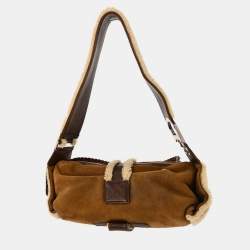 Pre Owned Dior Flight Brown Mouton Shearling Shoulder Bag