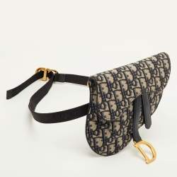 Pre Owned Dior Saddle Blue Oblique Canvas Leather Belt Bag