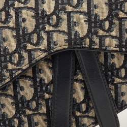 Pre Owned Dior Saddle Blue Oblique Canvas Leather Belt Bag