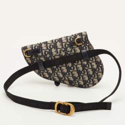 Pre Owned Dior Saddle Blue Oblique Canvas Leather Belt Bag