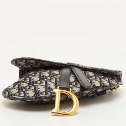 Pre Owned Dior Saddle Blue Oblique Canvas Leather Belt Bag