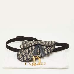 Pre Owned Dior Saddle Blue Oblique Canvas Leather Belt Bag