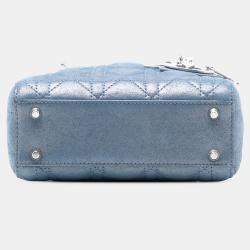 Pre Owned حقيبة يد ديور ليدي ديور صغيرة بمظهر لامع جلد خروف أزرق