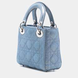 Pre Owned حقيبة يد ديور ليدي ديور صغيرة بمظهر لامع جلد خروف أزرق