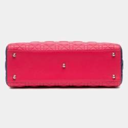 مملوكة مسبقًا حقيبة ليدي ديور كاناج جلد خروف كبير ثلاثي الألوان زهري ديور