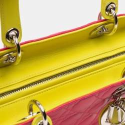 مملوكة مسبقًا حقيبة ليدي ديور كاناج جلد خروف كبير ثلاثي الألوان زهري ديور