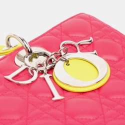 مملوكة مسبقًا حقيبة ليدي ديور كاناج جلد خروف كبير ثلاثي الألوان زهري ديور