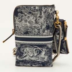 مملوكة مسبقًا حقيبة صغيرة ديور متعددة الوظائف قماش كحلي بحري