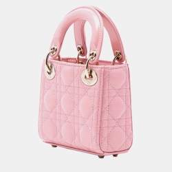 Pre Owned Dior Pink Micro Patent Cannage Lady Dior