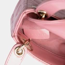 Pre Owned Dior Pink Micro Patent Cannage Lady Dior
