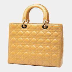Pre Owned Dior Brown Large Patent Cannage Lady Dior