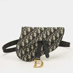 Pre Owned Dior Saddle Blue Oblique Canvas Leather Belt Bag