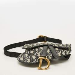 Pre Owned حقيبة حزام ديور سادال جلد وقماش نقش شعار الماركة أزرق