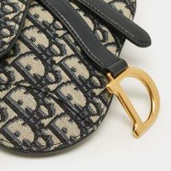 Pre Owned حقيبة حزام ديور سادال جلد وقماش نقش شعار الماركة أزرق