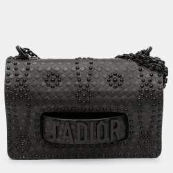 Pre Owned Dior Black Medium Embossed Calfskin Studded JAdior Chain Flap