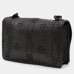 Pre Owned Dior Black Medium Embossed Calfskin Studded JAdior Chain Flap