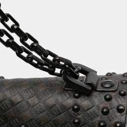 Pre Owned Dior Black Medium Embossed Calfskin Studded JAdior Chain Flap