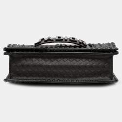 Pre Owned Dior Black Medium Embossed Calfskin Studded JAdior Chain Flap